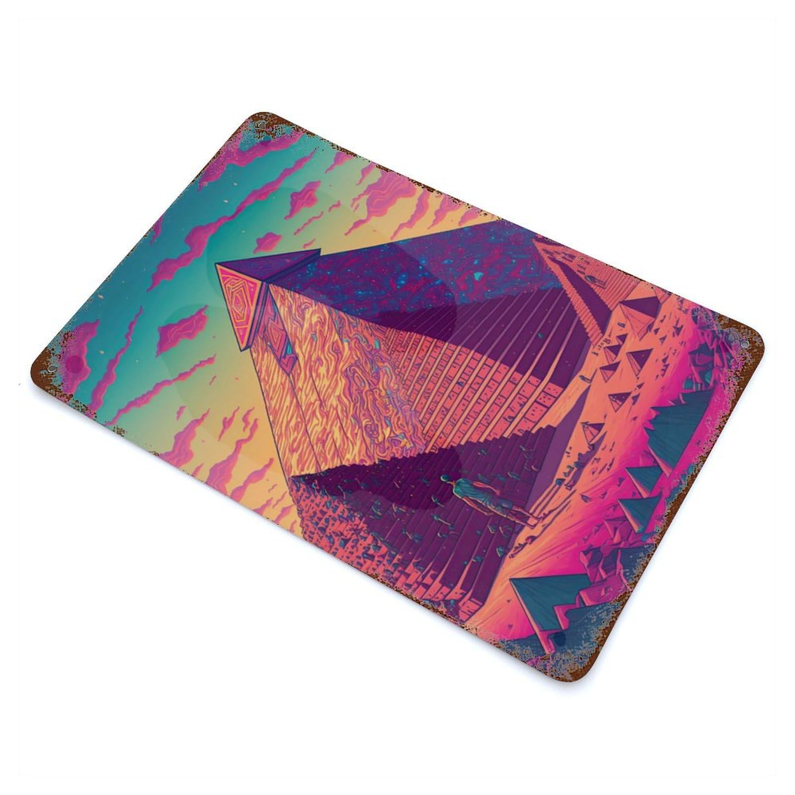 Egyptian Pyramid 11.8"x7.9" Aged Metal Wall Plaque, Retro Wall Decor for Farmhouse, Kitchen And Entryway Decor