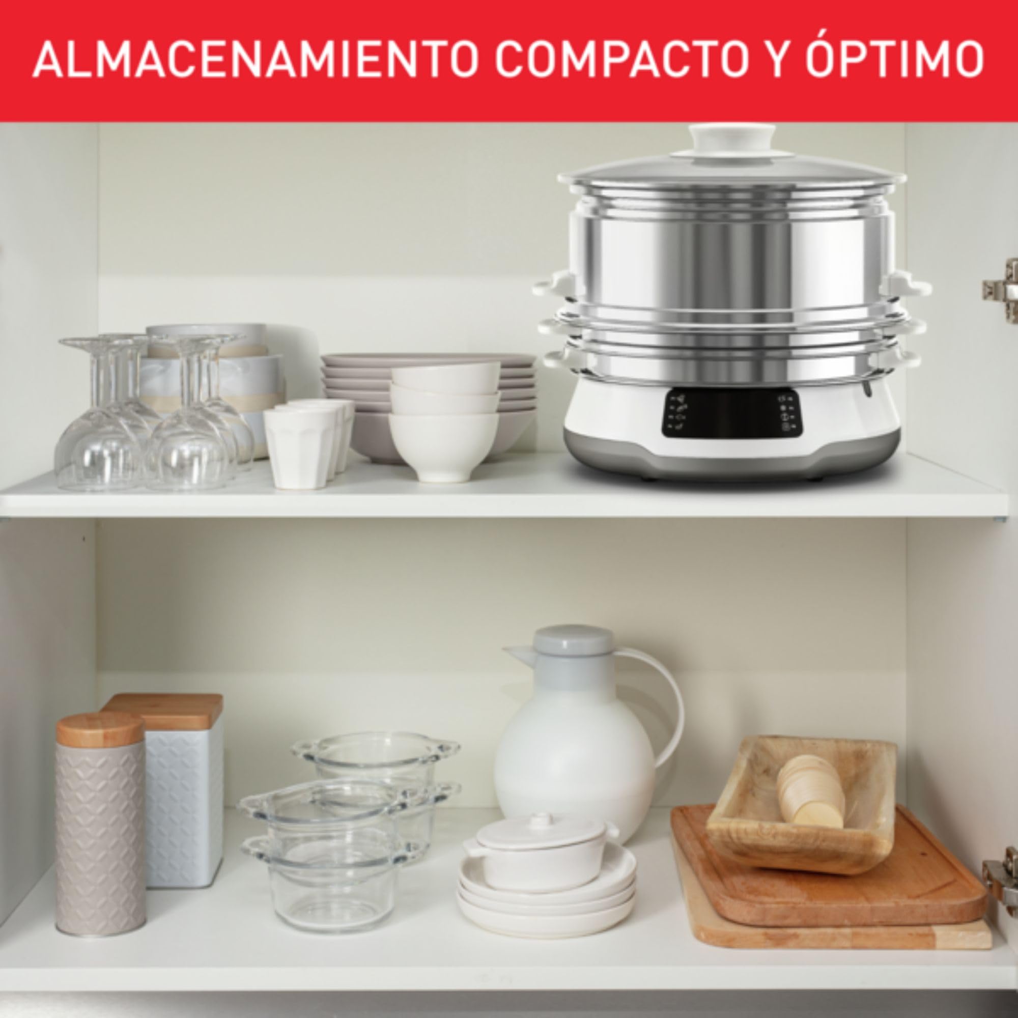Tefal Vaporera eléctrica Convenient Series Deluxe VC502D - Vaporera cocina vapor de 900 W, 8 programa de cocción, bol acero inoxidable, hasta 3 platos a la vez, panel de control táctil, fácil limpieza