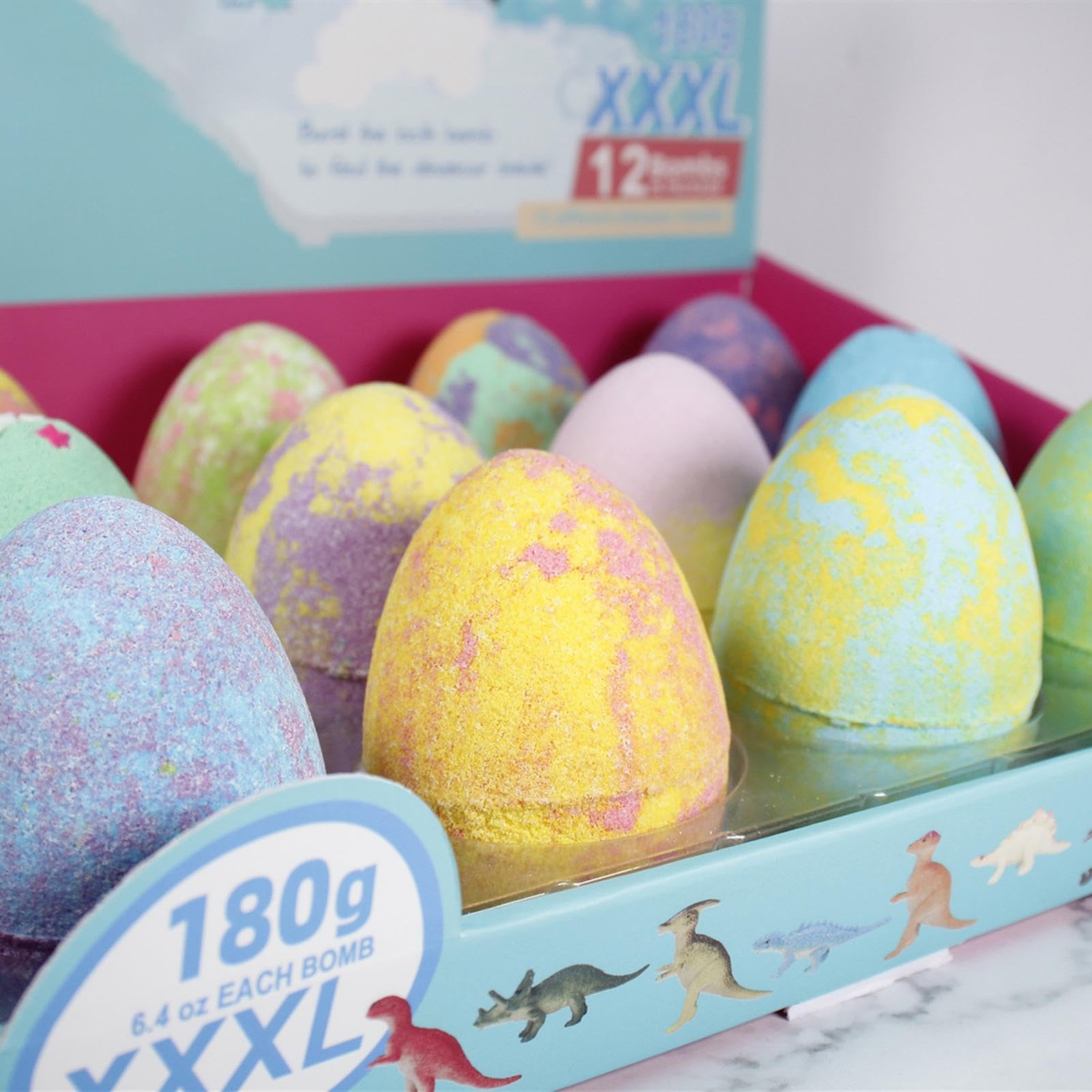 Bombe Da Bagno Effervescenti Per Bambini 12 Pezzi Profumati per Vasca | Set Di Palline Frizzanti Dinosauro Con Giocattoli All'Interno Per Vasca Da Bagno Domestica Spa Hotel Vacanza Festa Asilo