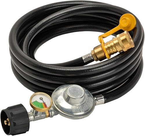 only fire Regulador de manguera de propano de 12 pies con medidor de tanque, conexión rápida hembra de 3/8 pulgadas x conexión de tanque de propano