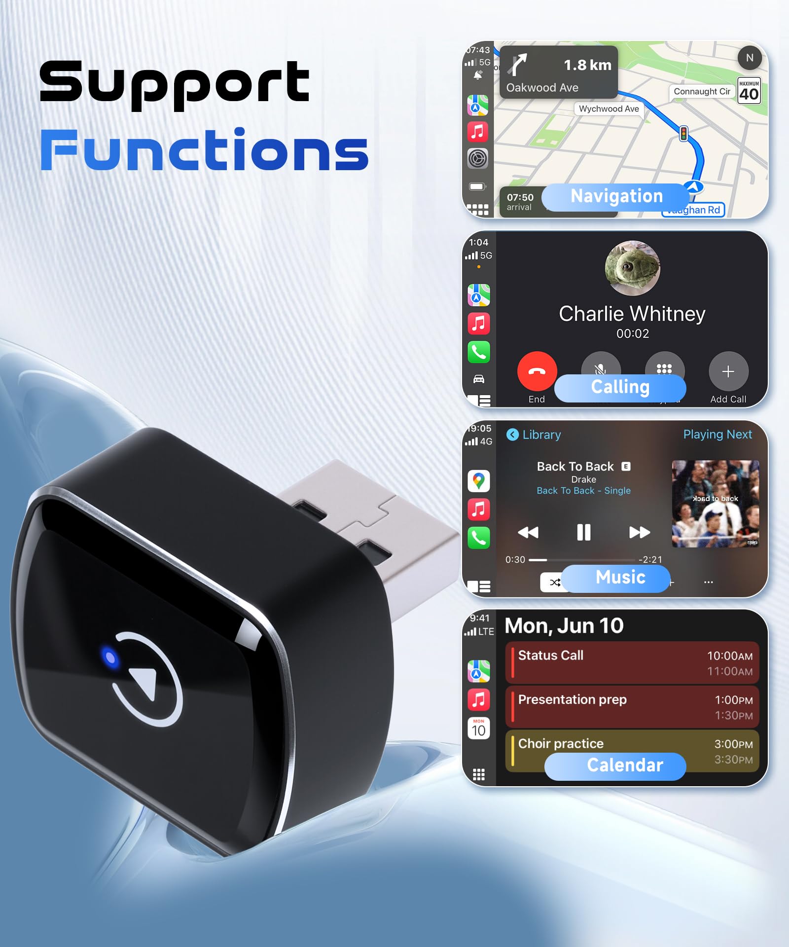 2 IN 1 Senza Fili Carplay e Senza Fili Android Au-to Adattatore, Stick per Convertire Android Auto/Car Play Cablato in Wireless per auto con CarPlay Cablato, Wireless Car Play Adattatore USB/Tipo-C