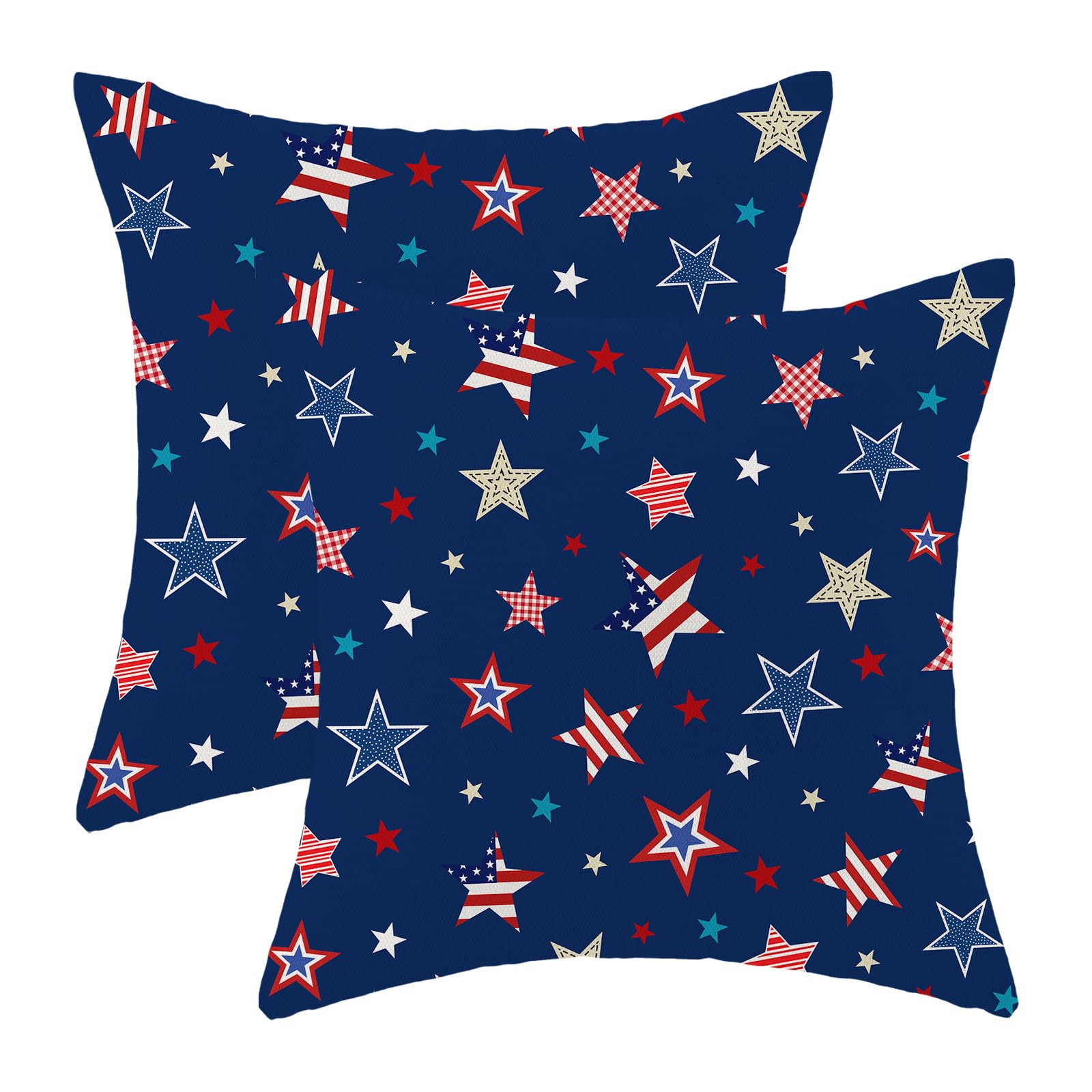 4th of July Pillow Covers 16 x 16 Inch, Blue Red Patriotic Stripes Star Decor Throw Pillows for Couch Bed, American Flag Independence Day Decorative