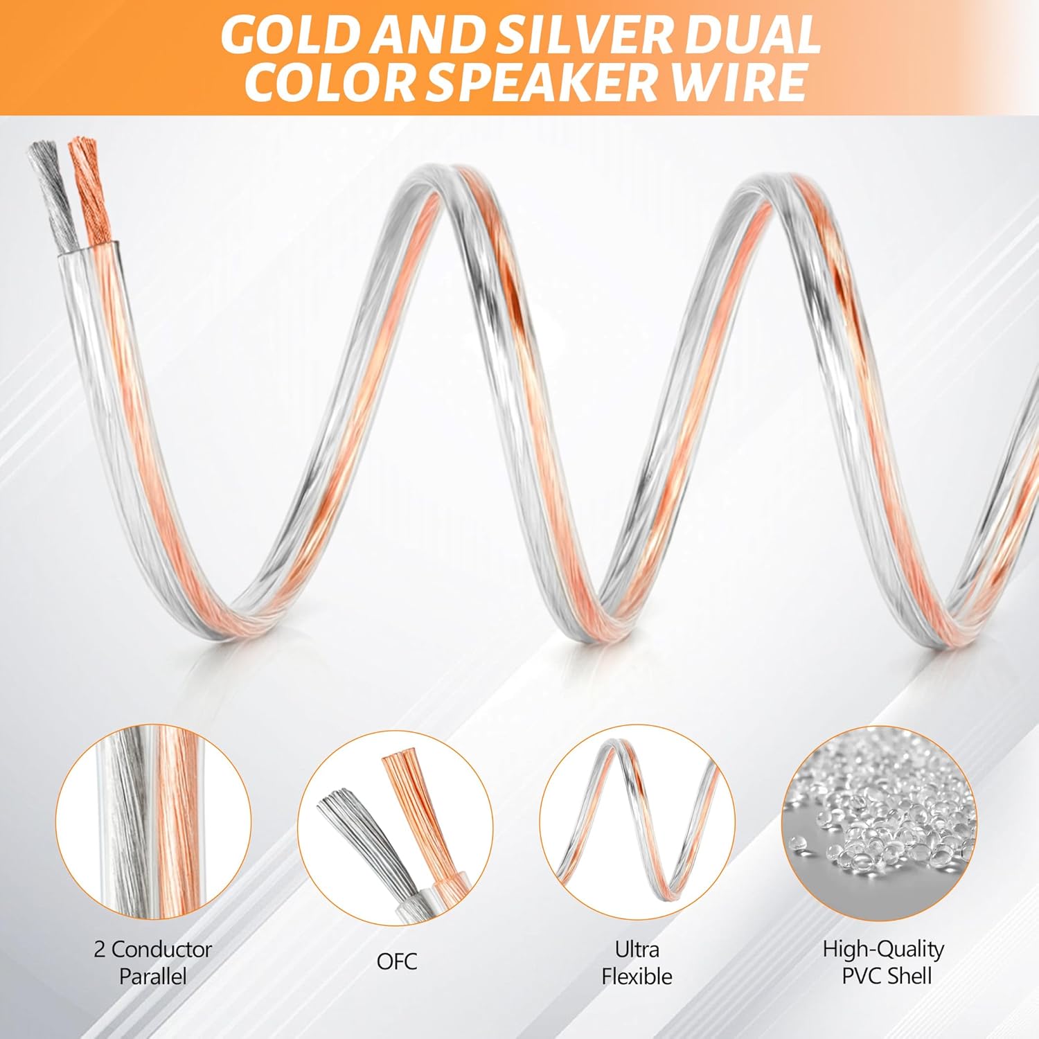 LUCKY TL 16 AWG Gold and Silver Speaker Wire Cable, Oxygen-Free Copper, 100ft Spool for Home Theater and Car Audio - Image 4