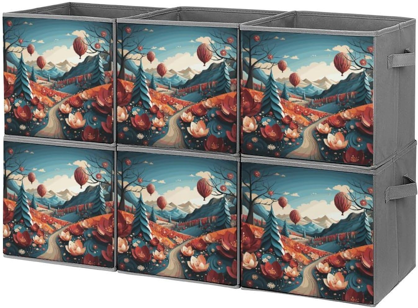 Paper Cutting Painting Storage Cubes Set of 6 Storage Bins with Handles Collapsible Storage Basket Fabric Storage Box for Shelves Large Closet Shelf Organizer for Organization 11 Inch