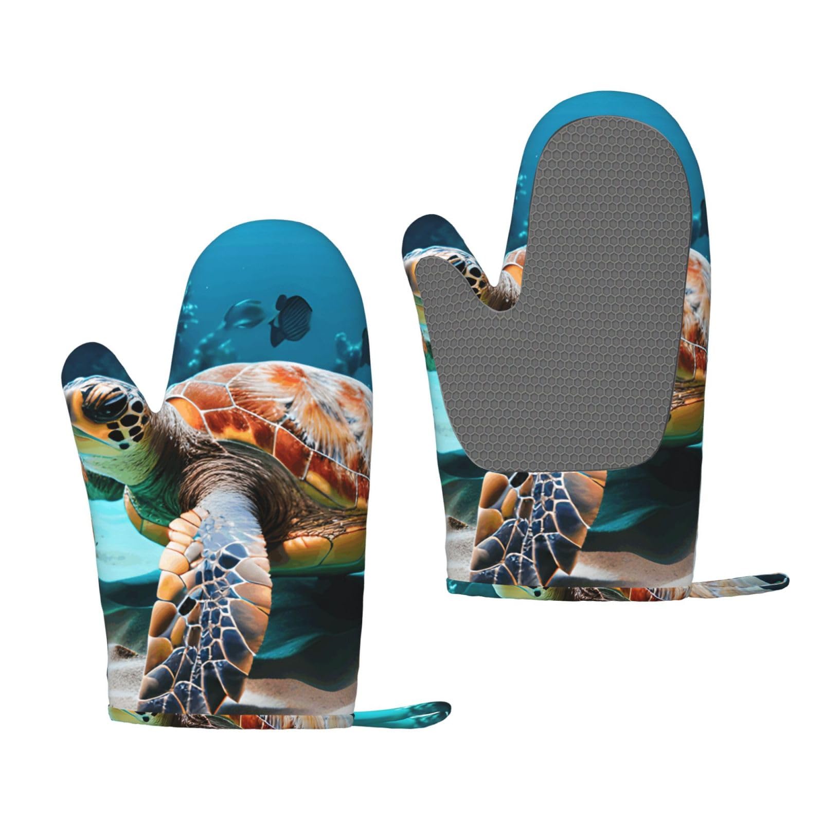 Sea Turtle Print Oven Mitt Non-Slip Heat-Insulating Silicone Ovens Mitts Kitchen