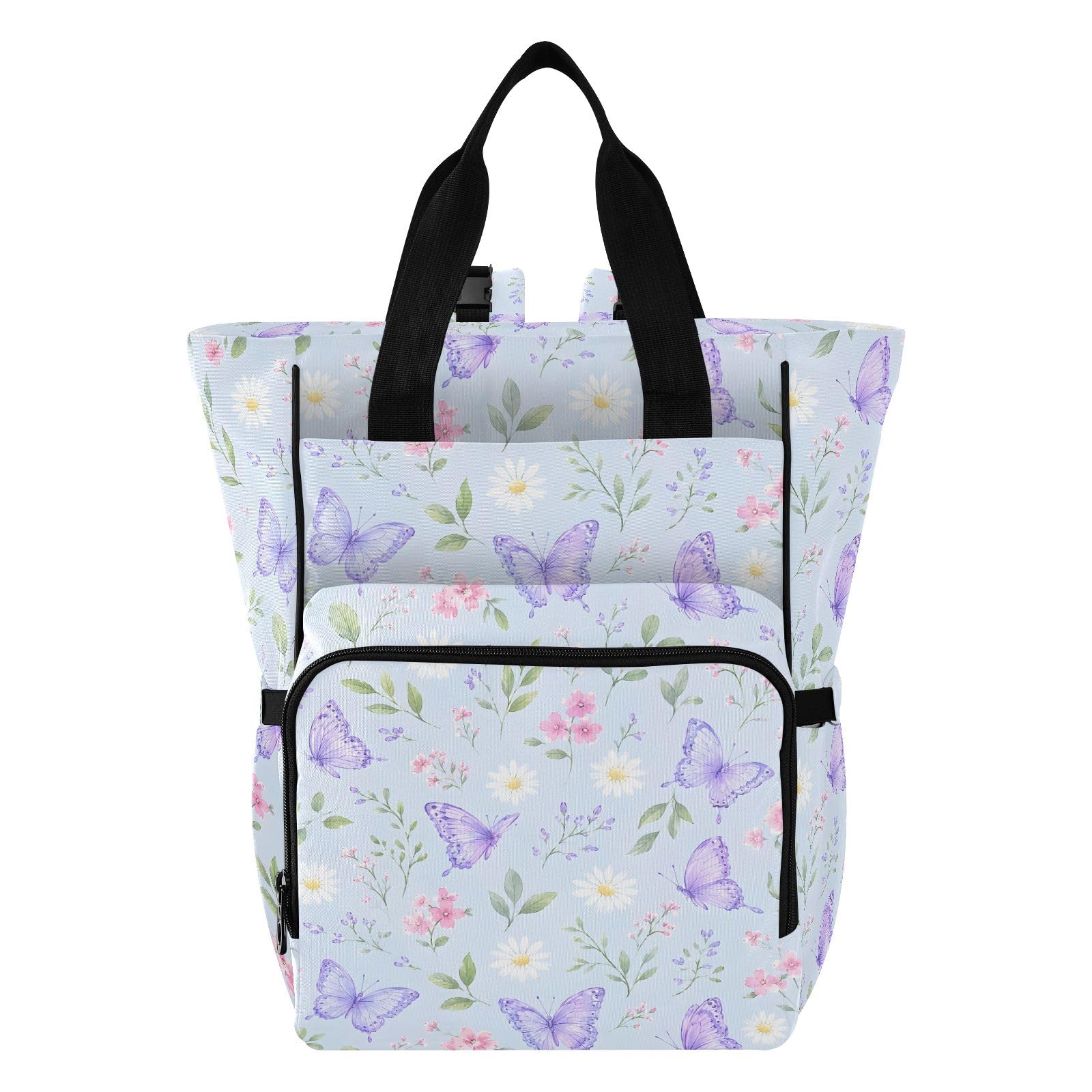 Mnsruu Flwoer Butterfily Borsa per pannolini per bambini, zaino grande, impermeabile, da viaggio, per mamme e papà