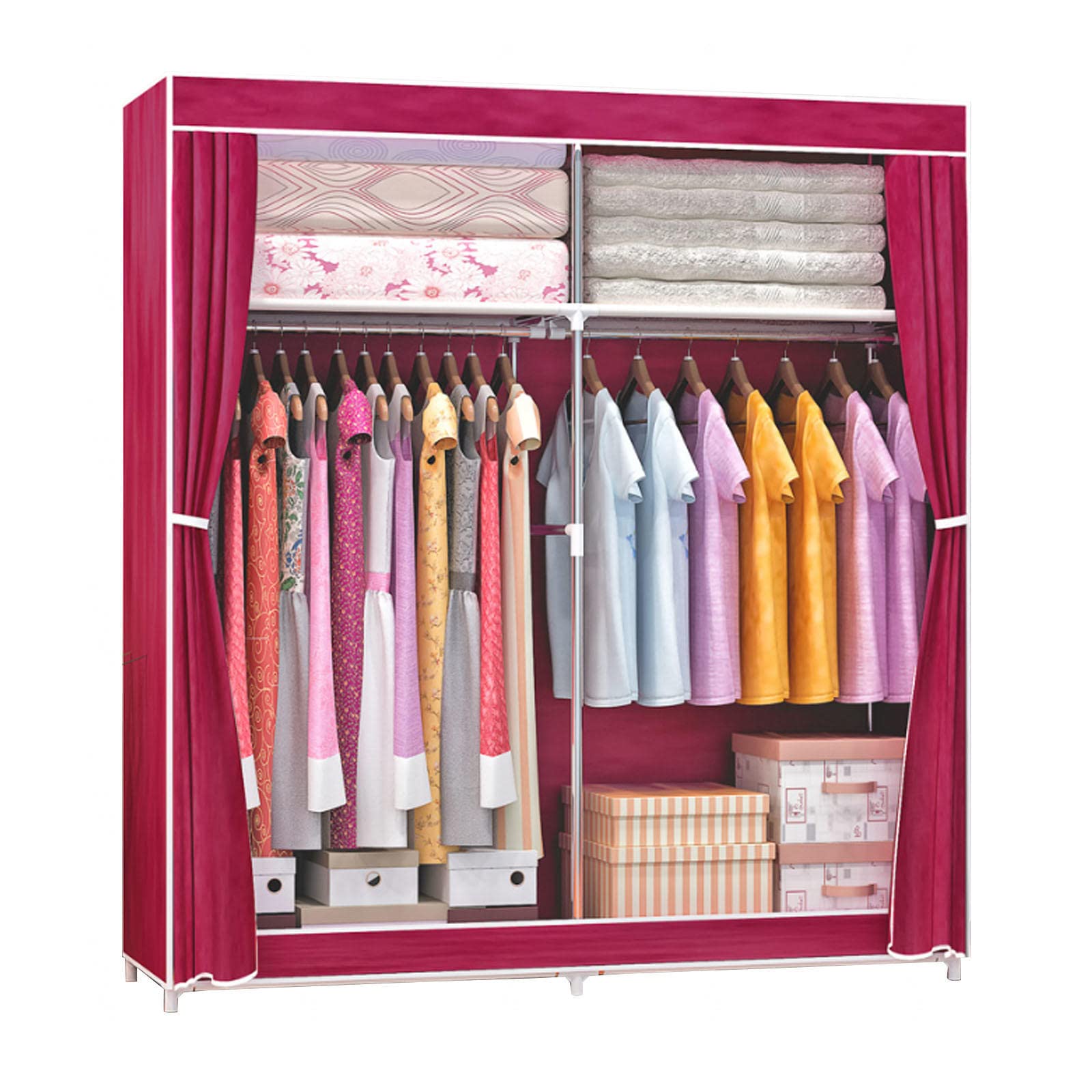 Organisateur de rangement placard en tissu grand volume avec rail de suspension