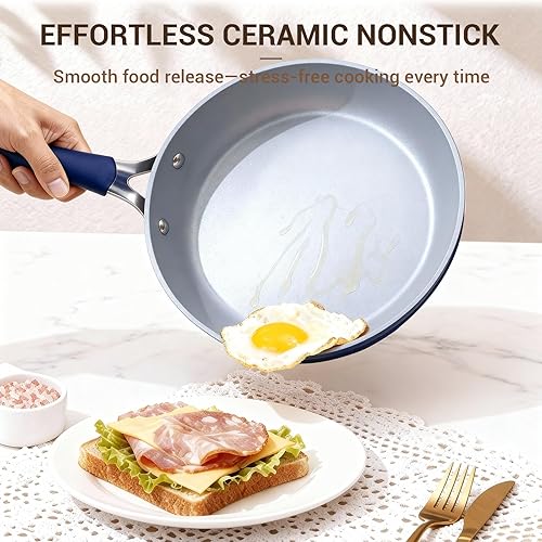 Miniatura 3 de Ammeloo Juego de utensilios de cocina de cerámica acanalada de 15 piezas, juego de ollas y sartenes antiadherentes, listo para inducción, juego de