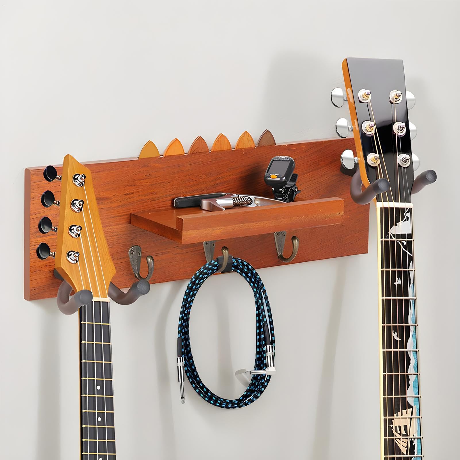 Generico Gancio Da Parete Per Chitarra - Mensola Porta Chitarra In Legno - Organizzatore Risparmio Spazio con Ripiano per Banjo, Mandolino e Ukulele