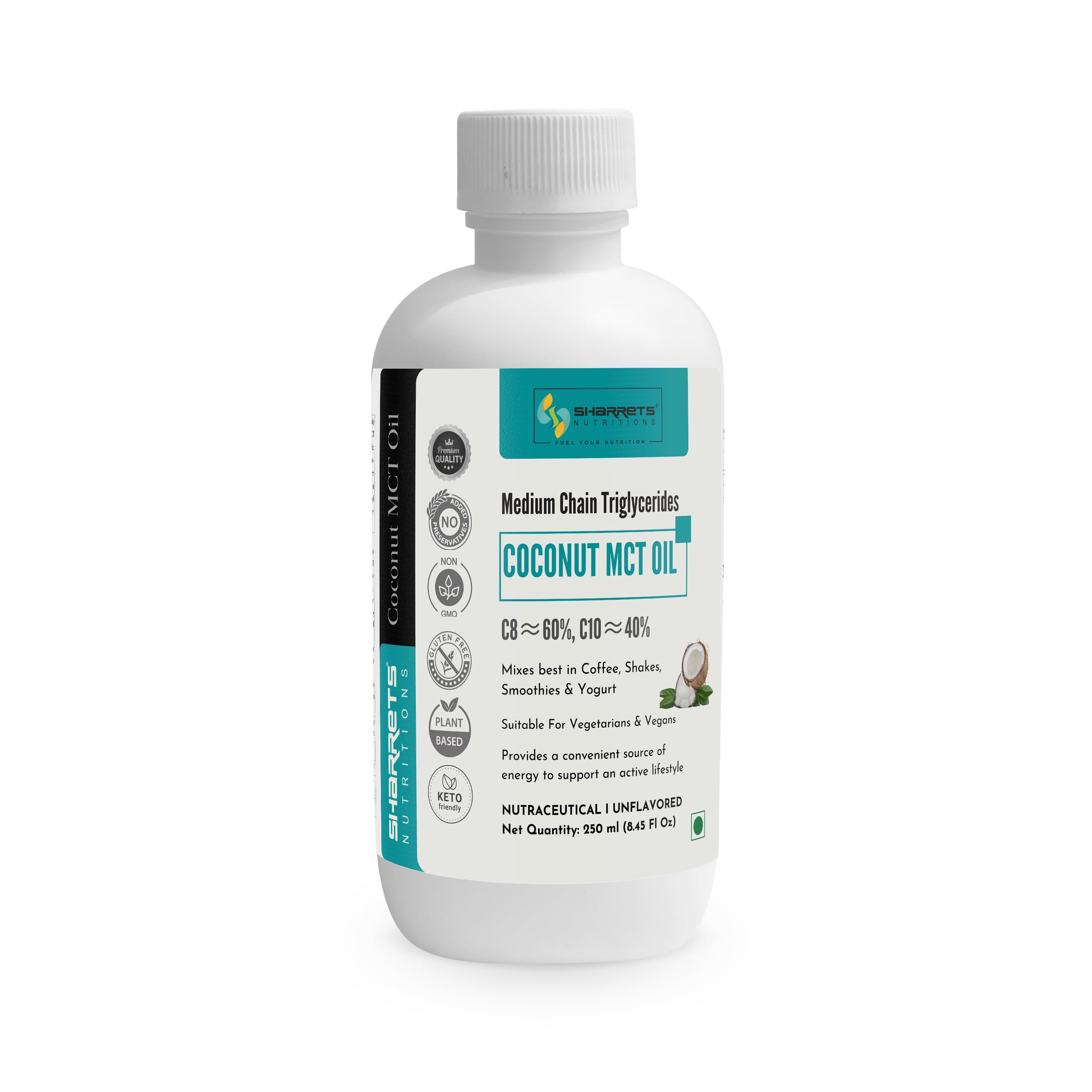 Coconut MCT Oil 250ml - Premium 60:40 C8 C10 Medium Chain Triglycerides for Optimal Health.