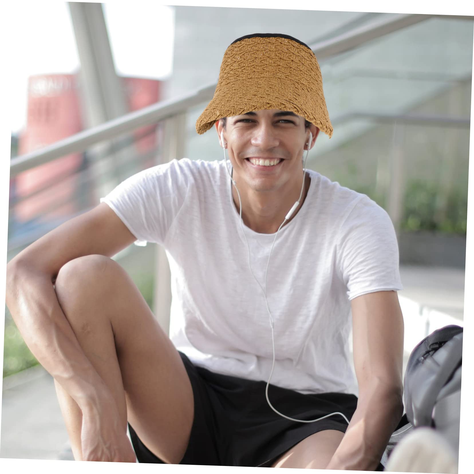 Ipetboom cilindro vuoto Uomini visiera cappello vuoto Spiaggia cappello sole capello per sole cappello in paglia intrecciata cappuccio di protezione solare Cannuccia Khaki