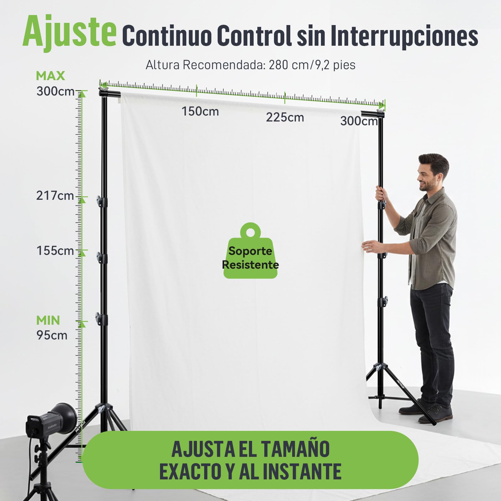 Soporte para Fondos Fotográficos – Sistema de Soporte Ajustable (Altura 1–3 m/Ancho 1,5–3 m) con Bolsa de Transporte para Estudio Fotográfico, Photocall y Backdrops para Eventos