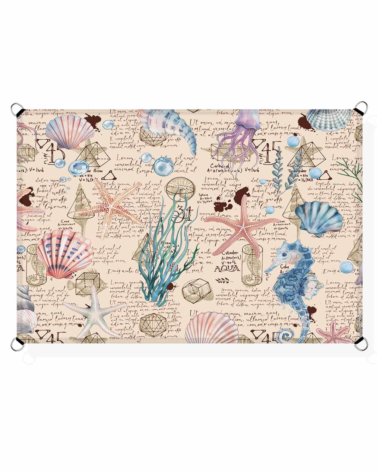 Orange Coastal Sun Sail Shades Rectangle Canopy,Sunlight Block Heavy Duty Curved Backyard Shade Cover,Waterproof Sun Shades for Patios Outdoor,6.5'x10' Starfish Shell Conch Nautical Tropical Fish