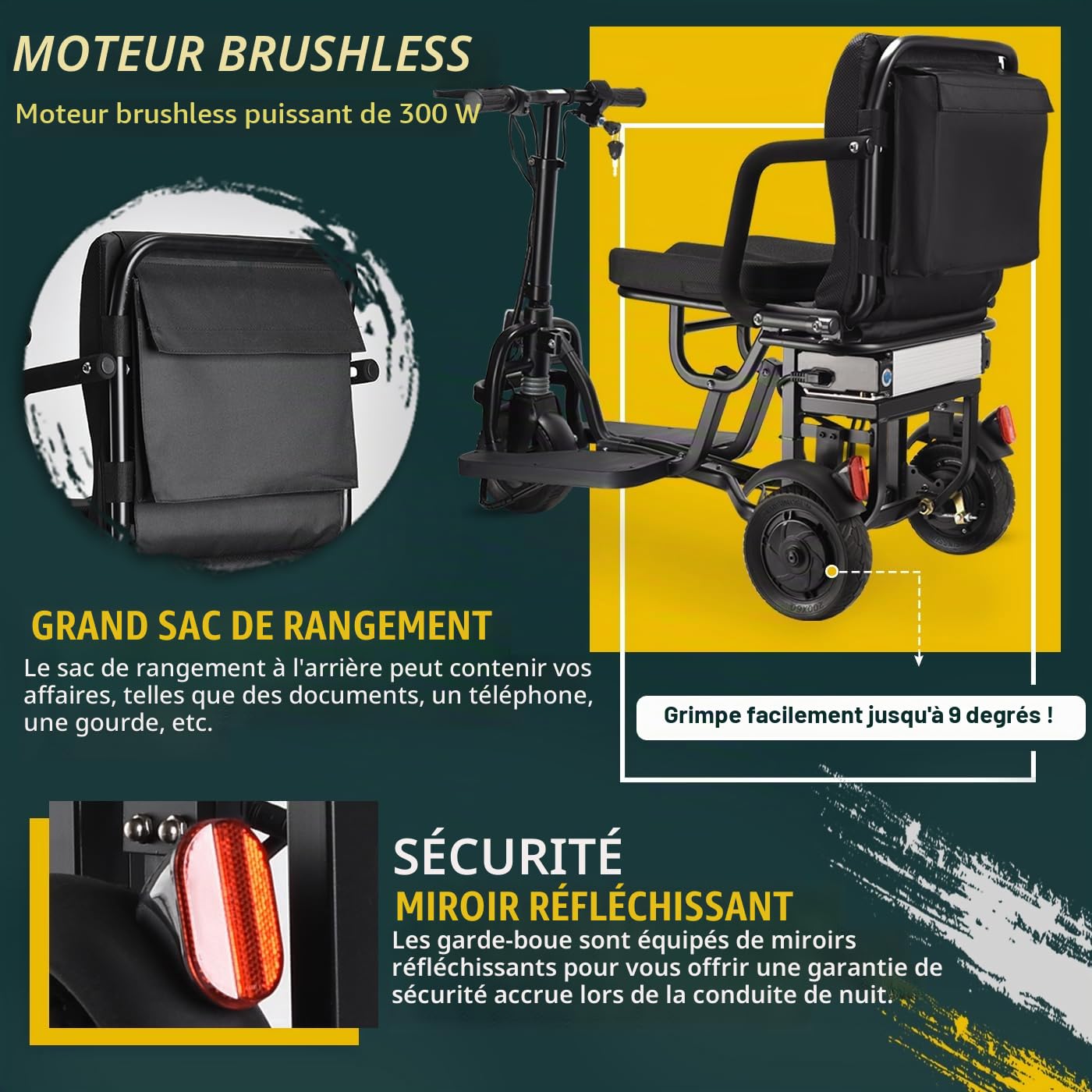 Véhicule électrique pliable de 20 Km, fauteuil roulant électrique, pliable, batterie amovible, fauteuil roulant électrique pliable, léger jusqu'à 130 kg