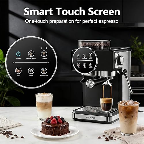 Miniatura 4 de CUSIMAX Máquina de café expreso con molinillo, 20 bares, máquinas de café expresso profesional con espumador de leche, máquina de café expreso con