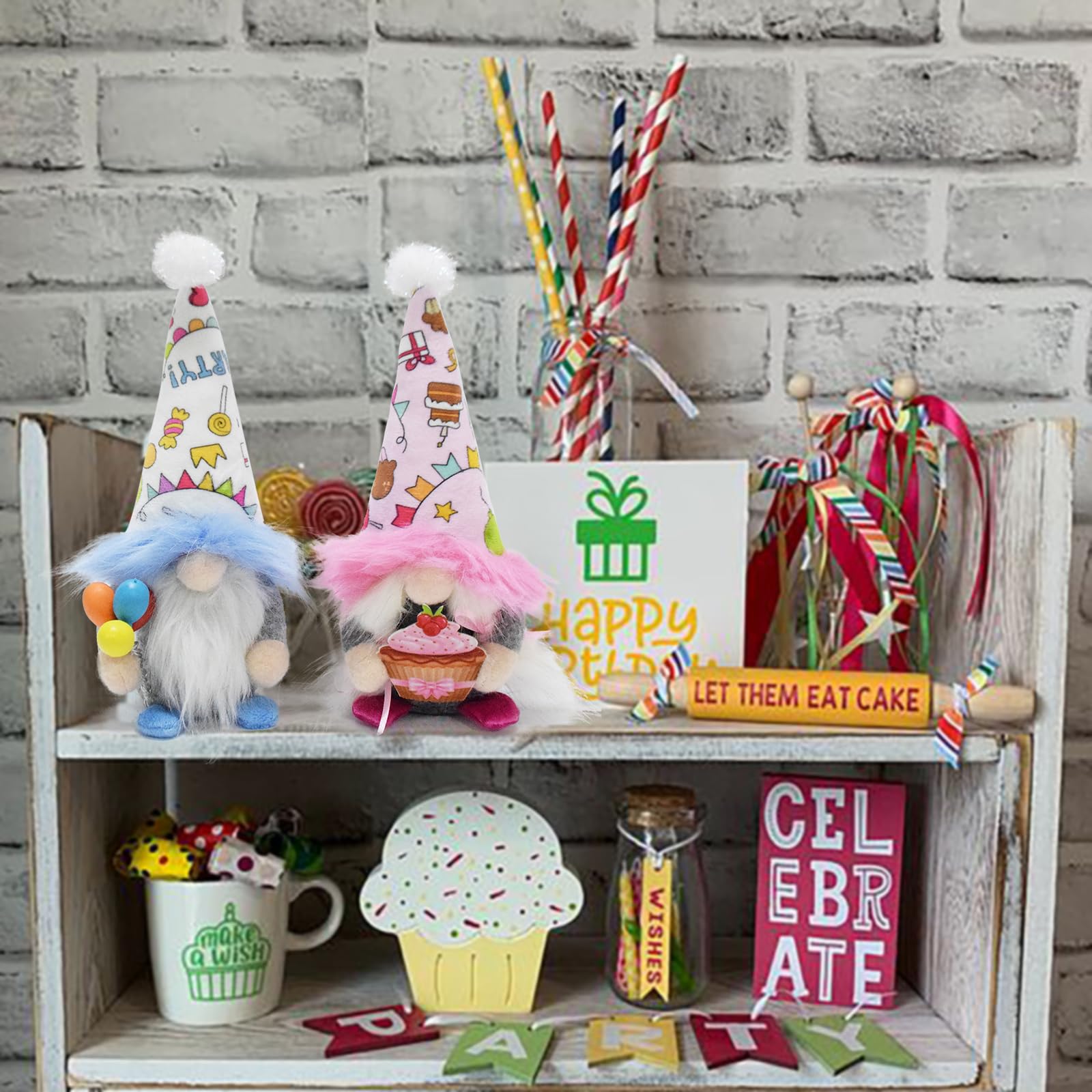 Happy Birthday Gnome - 13.8" Handmade Plush Gnome Decor For Tiered Tray, Party, Farmhouse - View #4