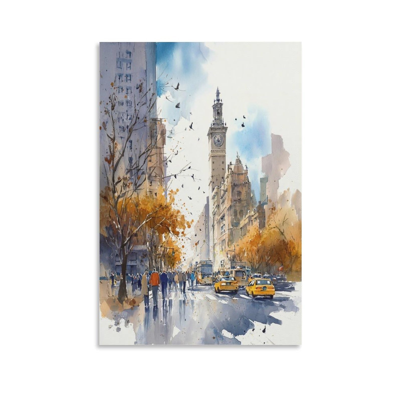 XWYMXZ Retro Manhattan Cityscape 24x36inch(60x90cm) Vintage Travel Poster Watercolor Canvas Art
