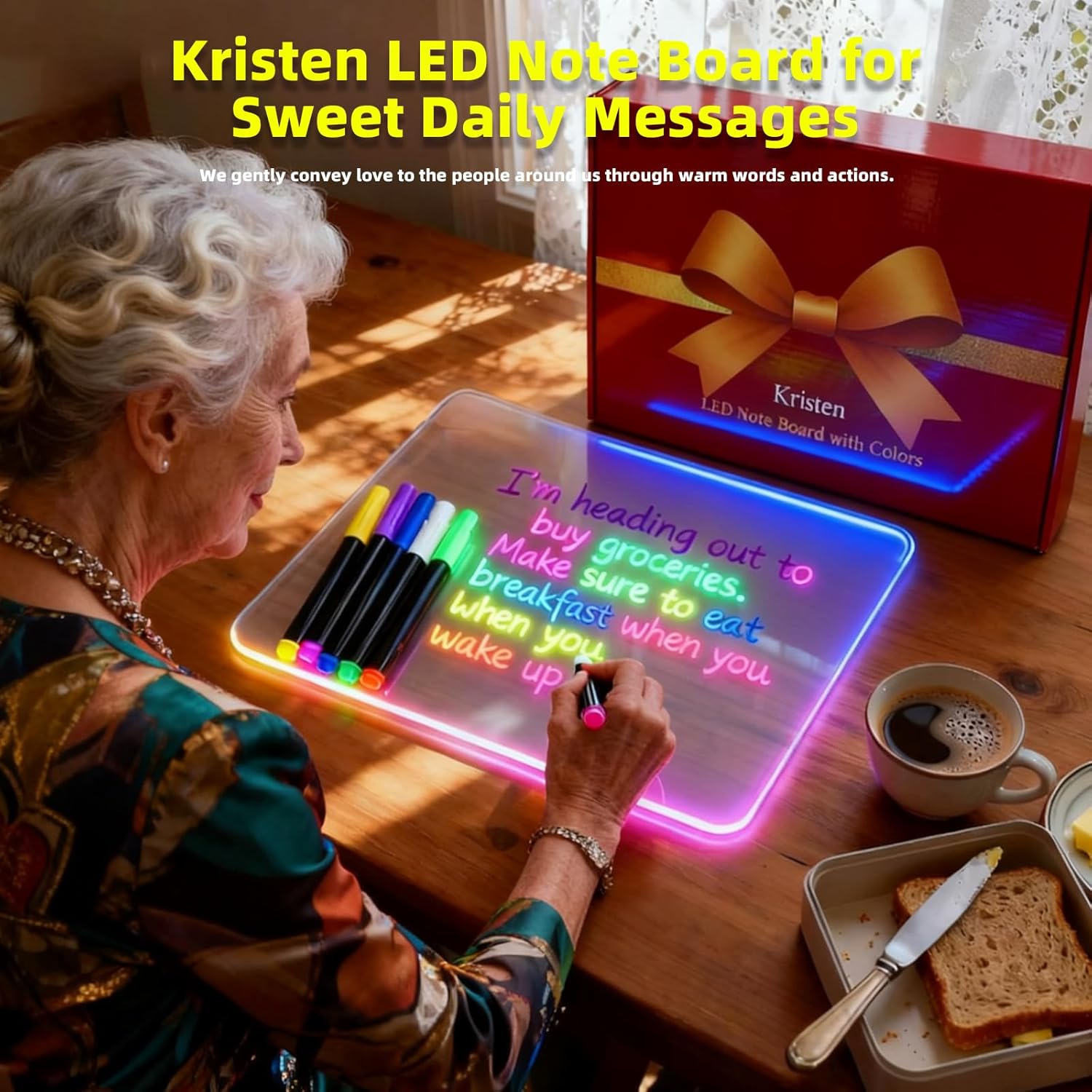 LED Drawing Board 13.7"x10" – Light Up Acrylic Dry Erase Board & LED Note Board with Colors, Adapter, 7 Markers, Message Board for Home Décor, Birthday, Christmas Gifts Idea