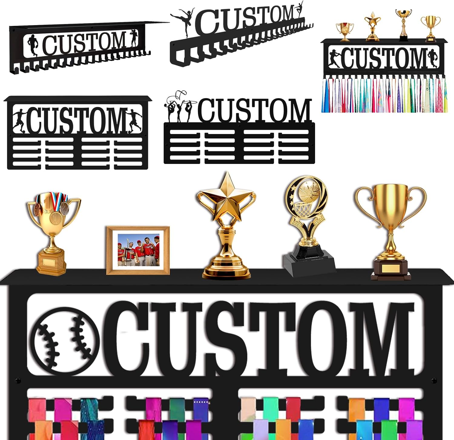 Personalized Medal Hanger Display with Name Custom Medal Wall Holder Rack for Awards Ribbons Customized Sports Race Wall Mounted Holder for Athletes Gift