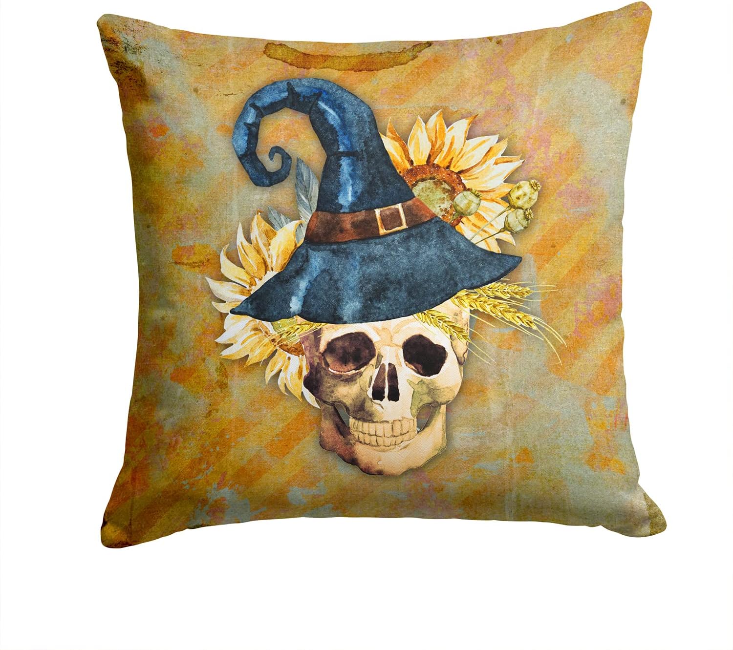 Caroline's Treasures BB5125PW1414 Day of The Dead Skull Flowers Fabric Decorative Pillow Machine Washable, Indoor Outdoor Decorative Pillow for Couch, Bed or Patio, 14Hx14W