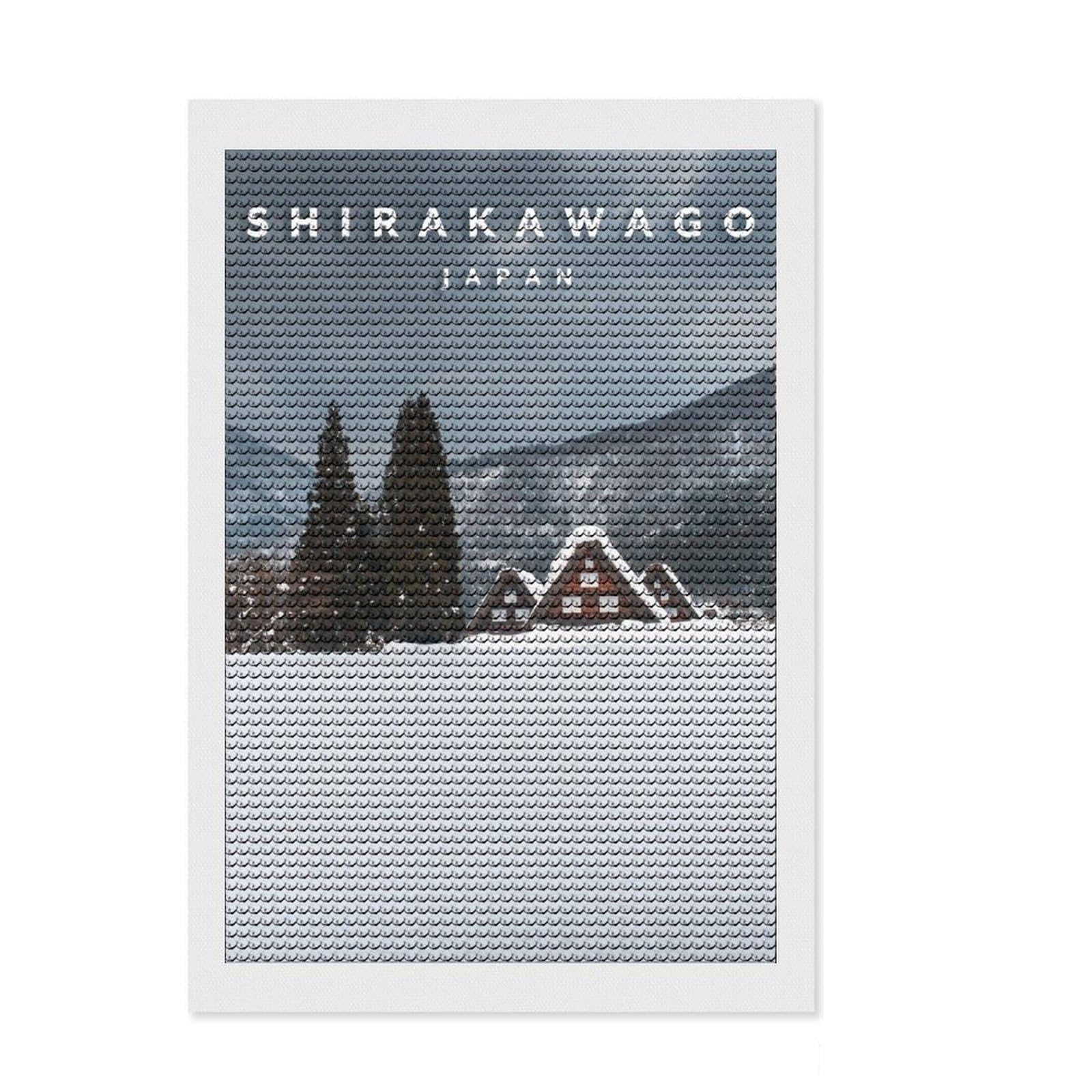 Junmoney Shirakawago Village Full Drill Diamond Painting Kit 8"x12", for Beginners, Relaxing DIY, Full Kit Included, Thoughtful Present