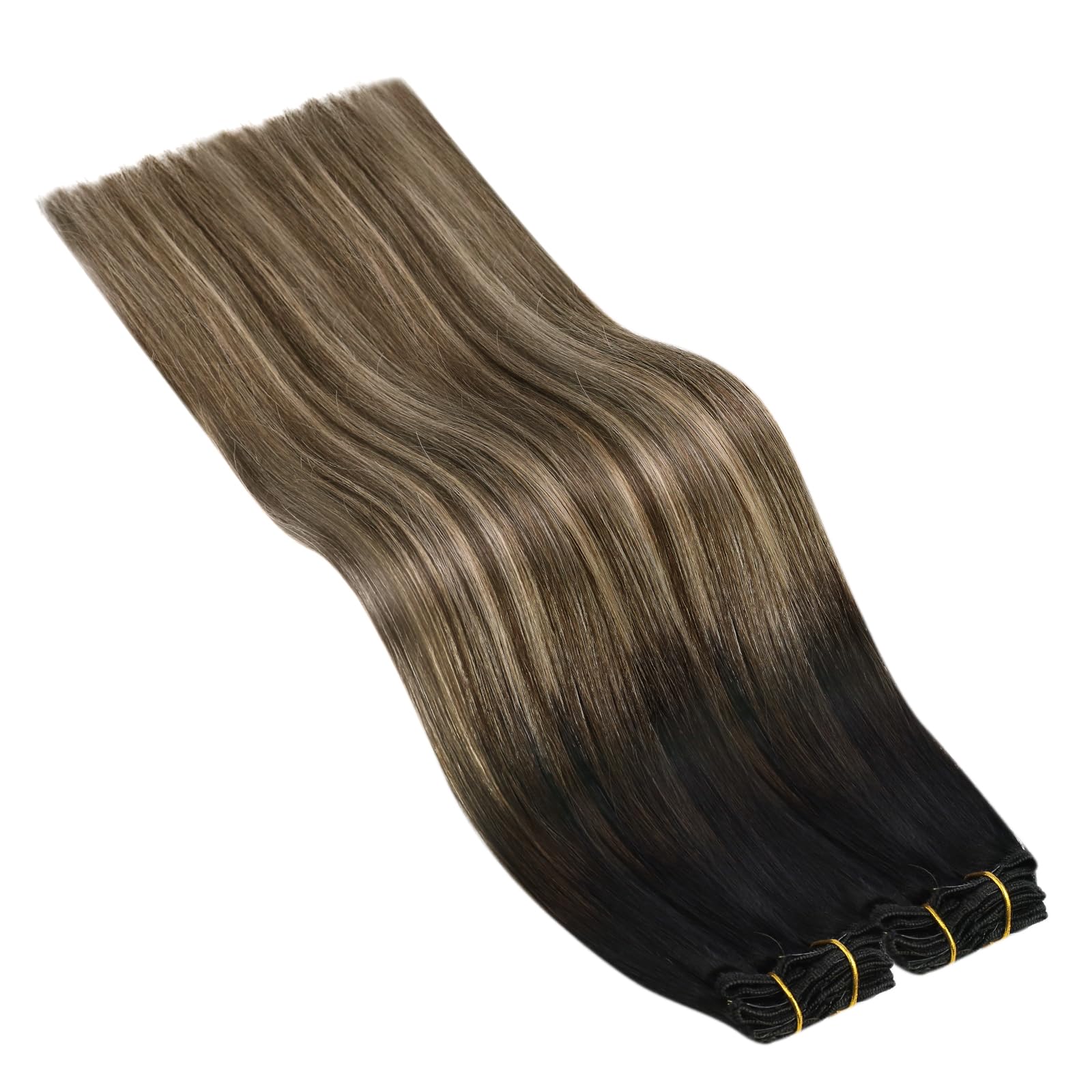 Ugeat Przedłużanie Włosów Clip in, Włosy Ludzkie, Balayage Naturalna Czerń do Crązu, 55 cm 7 sztuk 120g, Włosy Clip in Extensions Blond, Remy Naturalne Proste