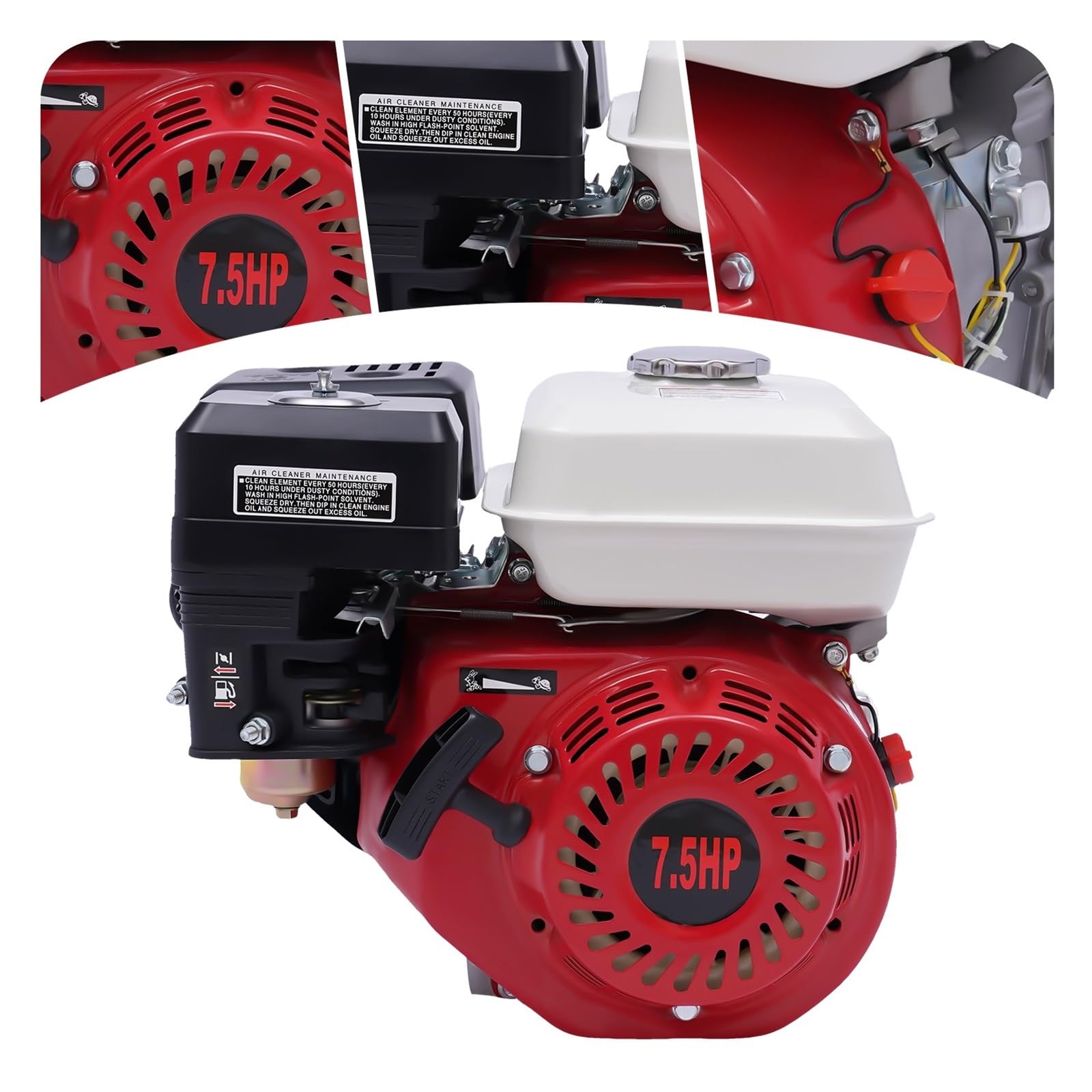 Motor De Gasolina Un Solo Cilindro, 4 Tiempos, OHV, 7,5 HP,1 KW, Rotovator, Hidrolavadora, 3600 RPM Rendimiento Potente