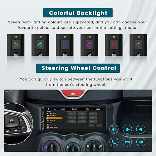 Miniatura 5 de Hikity Estéreo de coche de 6.9 pulgadas de un solo DIN con Carplay inalámbrico Android Auto 1DIN pantalla táctil Radio de coche con Bluetooth 5.0