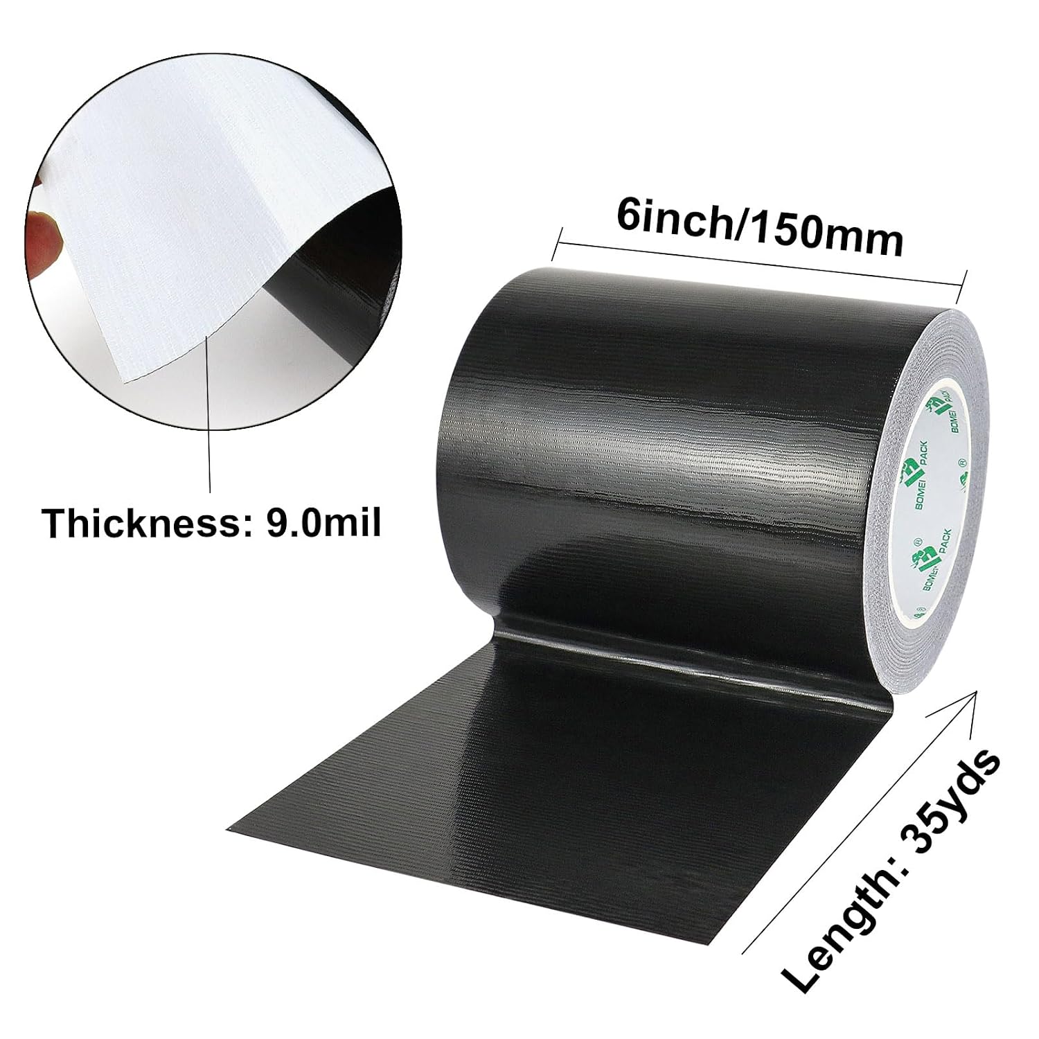 BOMEI PACK Black Duct Tape 6 inch, Industrial Grade 6 inches x 35 Yards (104 ft), 9 Mil Heavy-Duty, Waterproof, UV Resistant for Crafts & Home Improvement