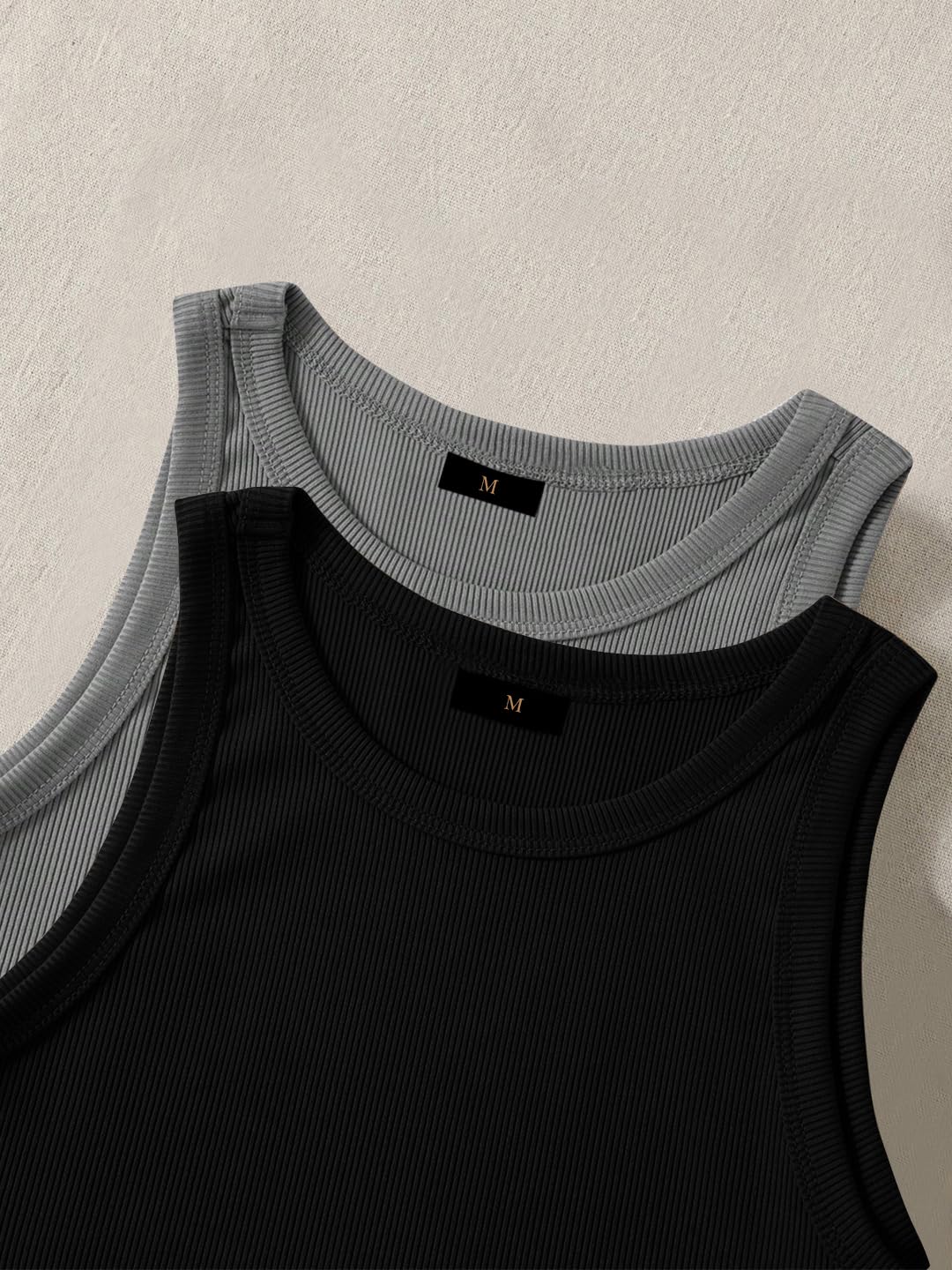 Pack de 2 camisetas sin mangas acanaladas elegantes con cuello redondo para mujer y top corto occidental