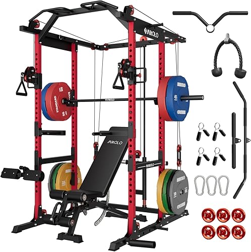 Miniatura 9 de Mikolo Jaula de potencia K6 2.0, estante de alimentación con sistema de cruce de cables, estante para sentadillas de 2000 libras con sistema de