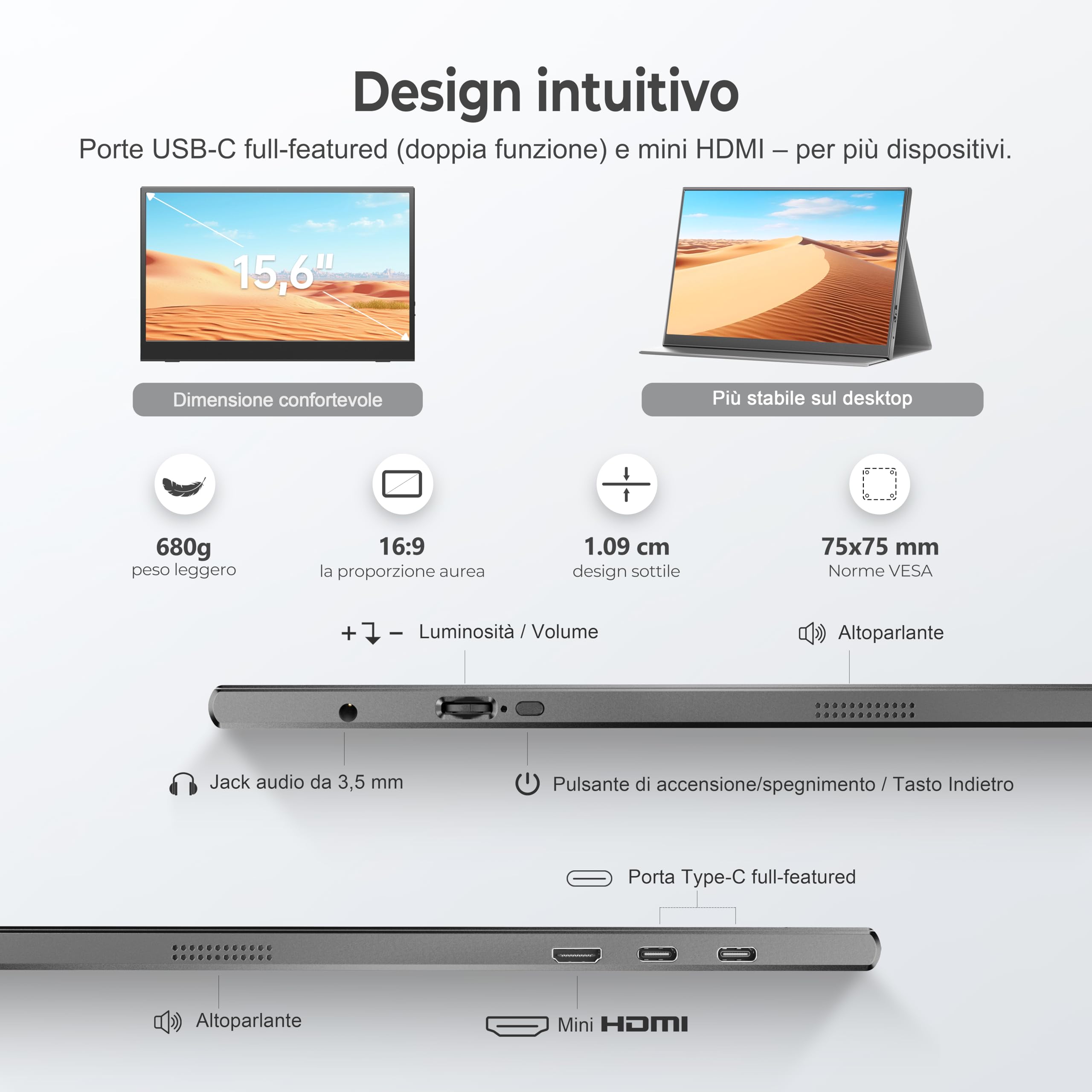 UFYQL Monitor Portatile 15,6" IPS Full HD 1080P – Schermo Ultra-Slim con Custodia, USB-C & mini HDMI, Plug & Play per Laptop, MacBook, PC, Smartphone e Console