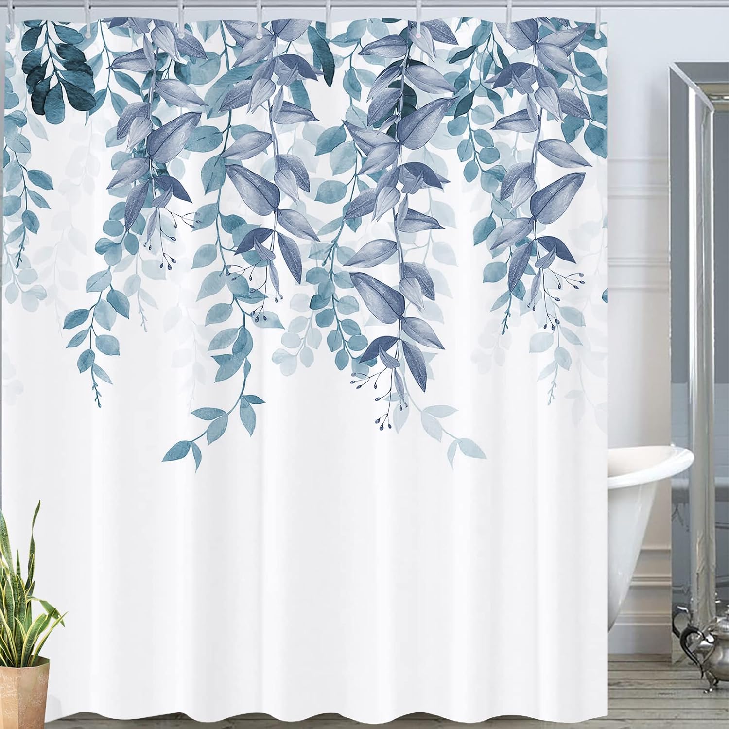JOOCAR Shower Curtains for Bathroom Blue Leaf Tropical Leaves Plant on