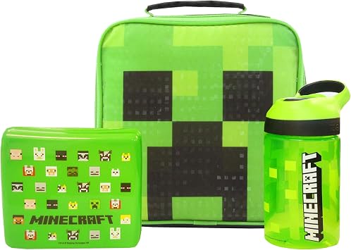 Minecraft Lunchbox Kids Boys School Lunch Bag, Water Bottle, Pot Pot One Size