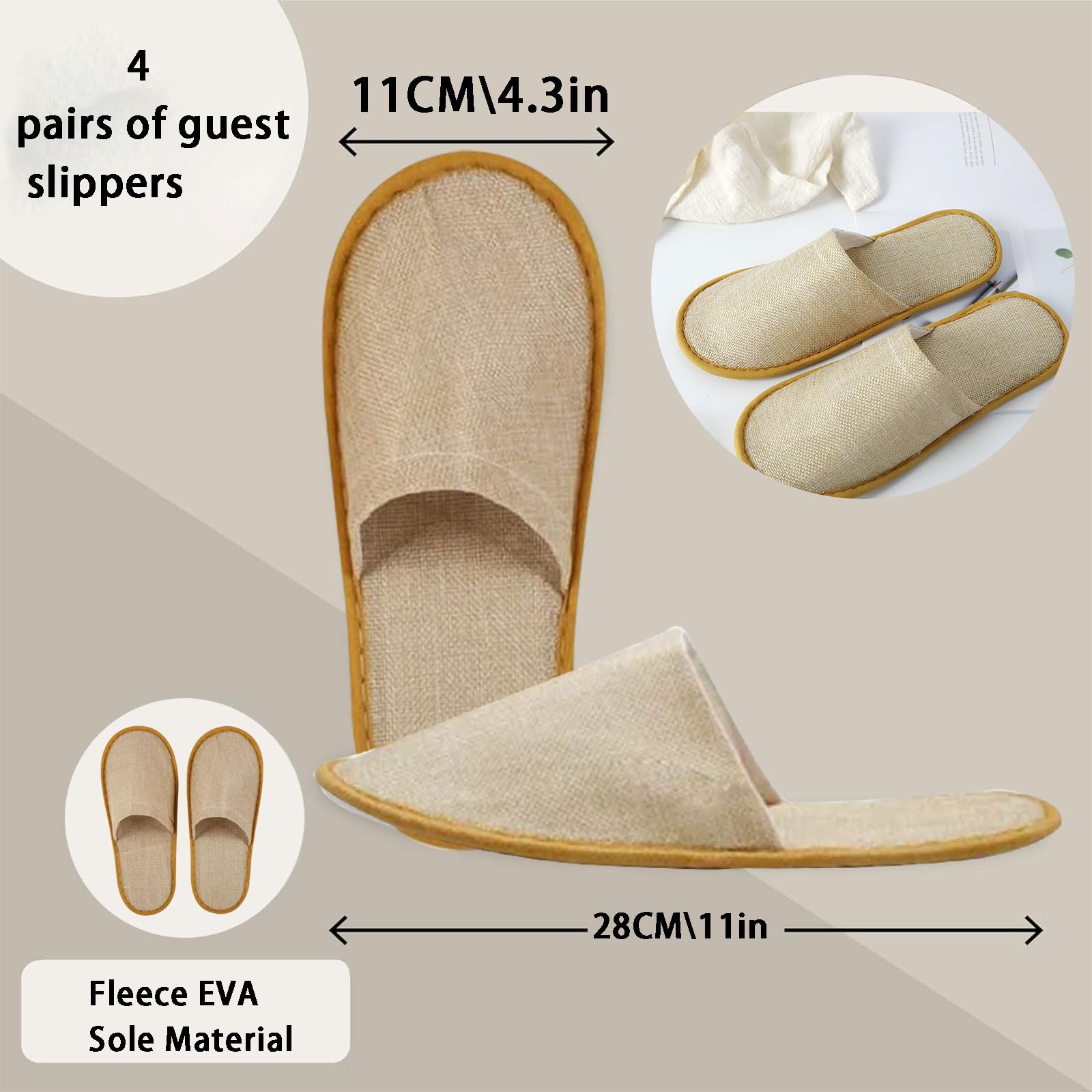 Hotel Comfort Slippers, 4 Pares Zapatillas de Viaje, Desechables Antideslizantes (Talla Eu 37-43)