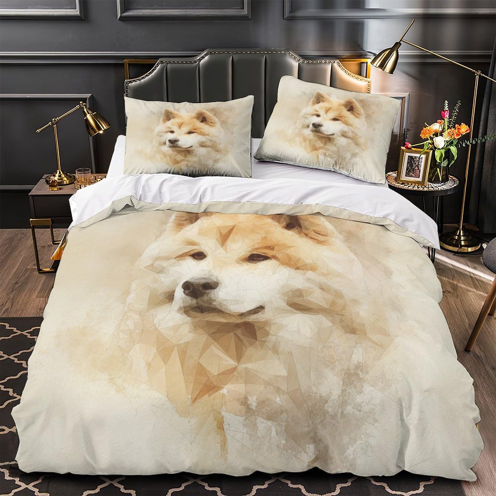 Housse de couette chien hypoallergénique et légère en microfibre imprimée 3D avec zip