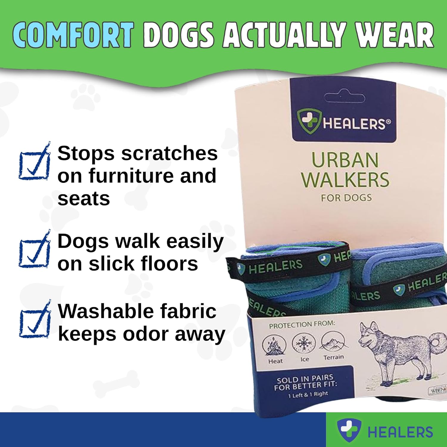 Healers Urban Walkers III Dog Boots – Paw Protection with Non-Slip Rubber Sole, Waterproof Breathable, Pet Booties for Dogs – Secure Hook and Loop Closure – 4-Pack Booties, Teal Blue, Medium