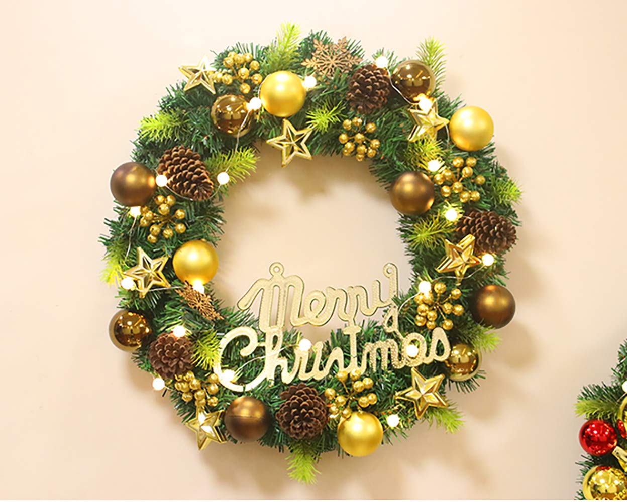 Amazon | S&C Live クリスマスリース 玄関ドア用 40cm ゴールド 華やか