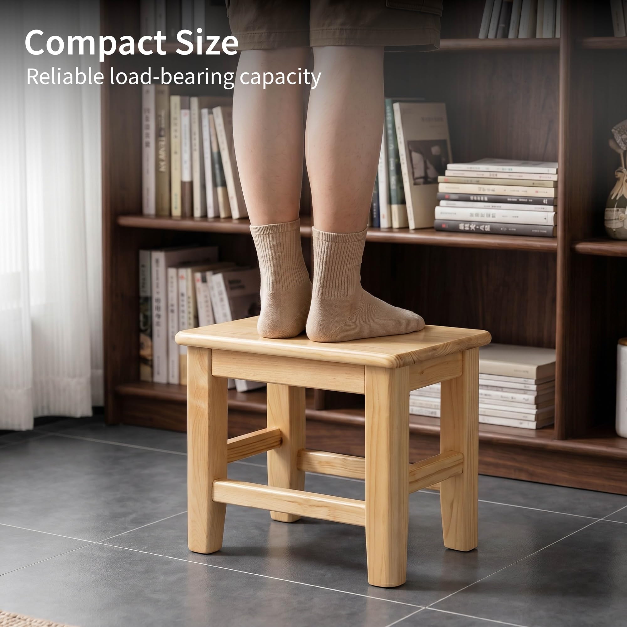 Taburete De Ducha Compacto Madera Maciza,Almohadillas Antideslizantes for Seguridad,Asiento De Baño Diseñado for Ancianos,Adultos Y Personas Con Discapacidad(Natural,H20cm/7.9in)
