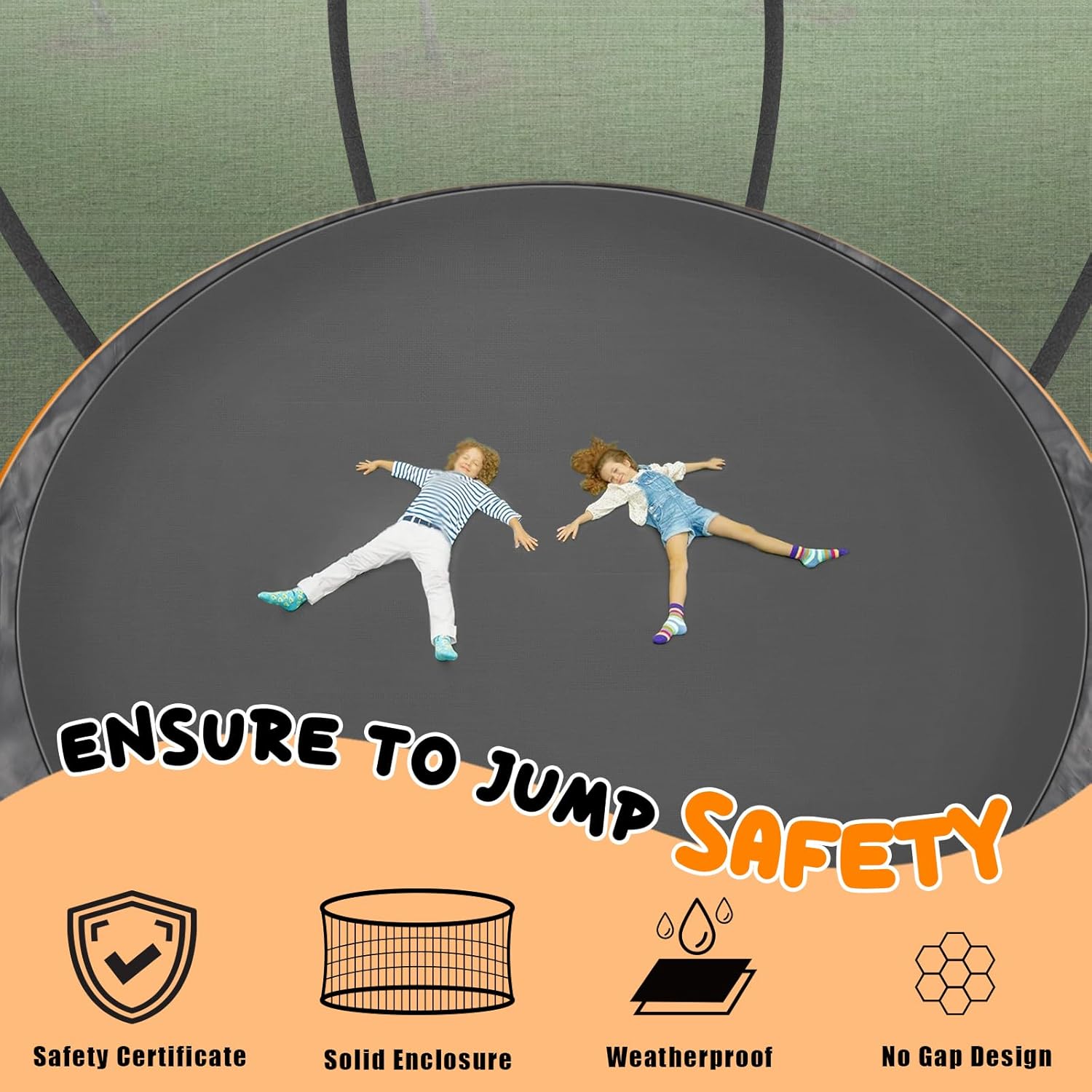 Outdoor Trampoline, Recreational Trampolines for Kids/Adults with Enclosure Net Basketball Hoop, Sprinkler, Curved Poles and Ladder, Anti-Rust Coating, ASTM Approval