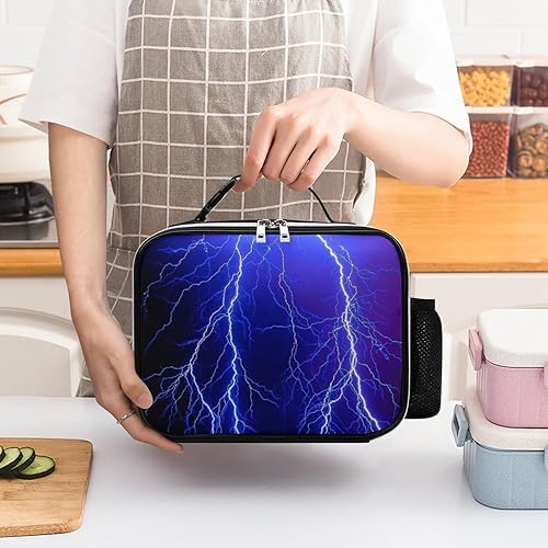 Miniatura 4 de Blue Thunder Storm - Lonchera de cuero reutilizable con asa desmontable con hebilla desmontable para oficina, trabajo, picnic