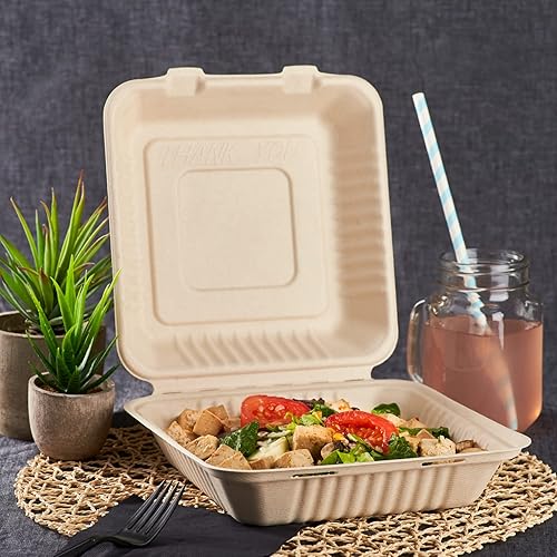 Miniatura 26 de KARAT EARTH Clamshell - Recipientes de alimentos para llevar [9 x 9 pulgadas, 200 unidades] 3 compartimentos Contenedores compostables