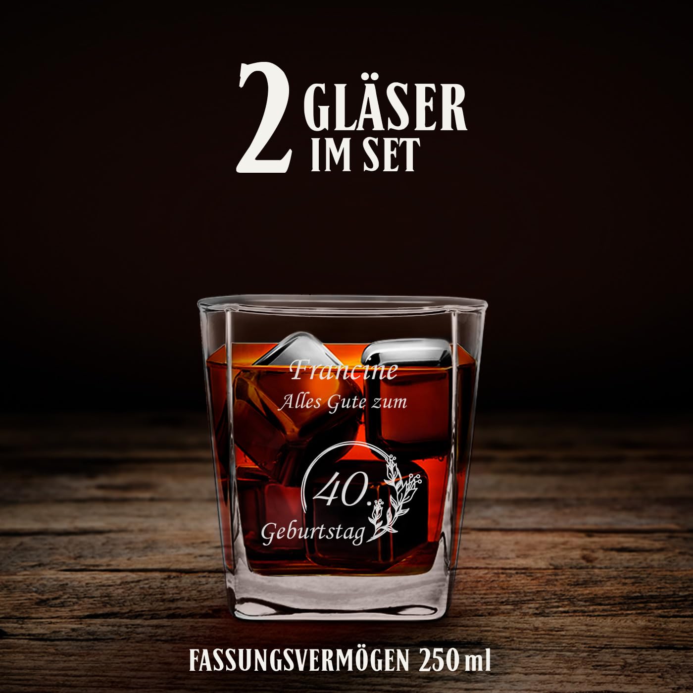 Maverton Whiskey Karaffe + 2er Whiskygläser Set mit Gravur personalisiert