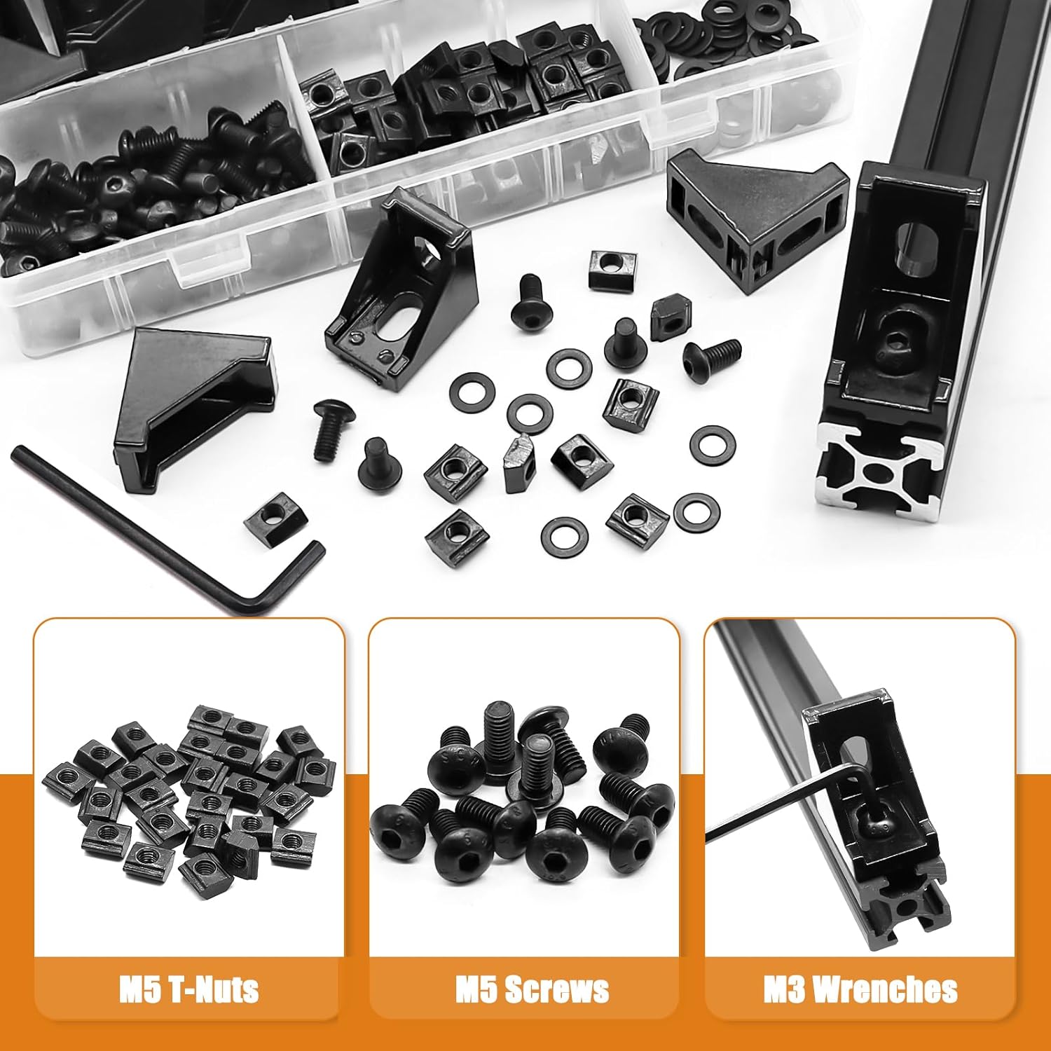 mankk 30 Set 2020 Series T Slot Rail Aluminum Extrusion Profile Connectors,2028 Corner Bracket with T-Slot Sliding Nuts and M5 Hex Screw Bolt for Aluminum Rail Accessories