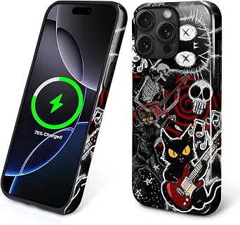 Magnetic Case for iPhone 15 Pro,Compatible with Magsafe Hybrid Heavy Duty 2 in 1 Full Body Rugged Shockproof Protection Glossy Case for iPhone 15 Pro Rock Star Cat Gothic Y2K
