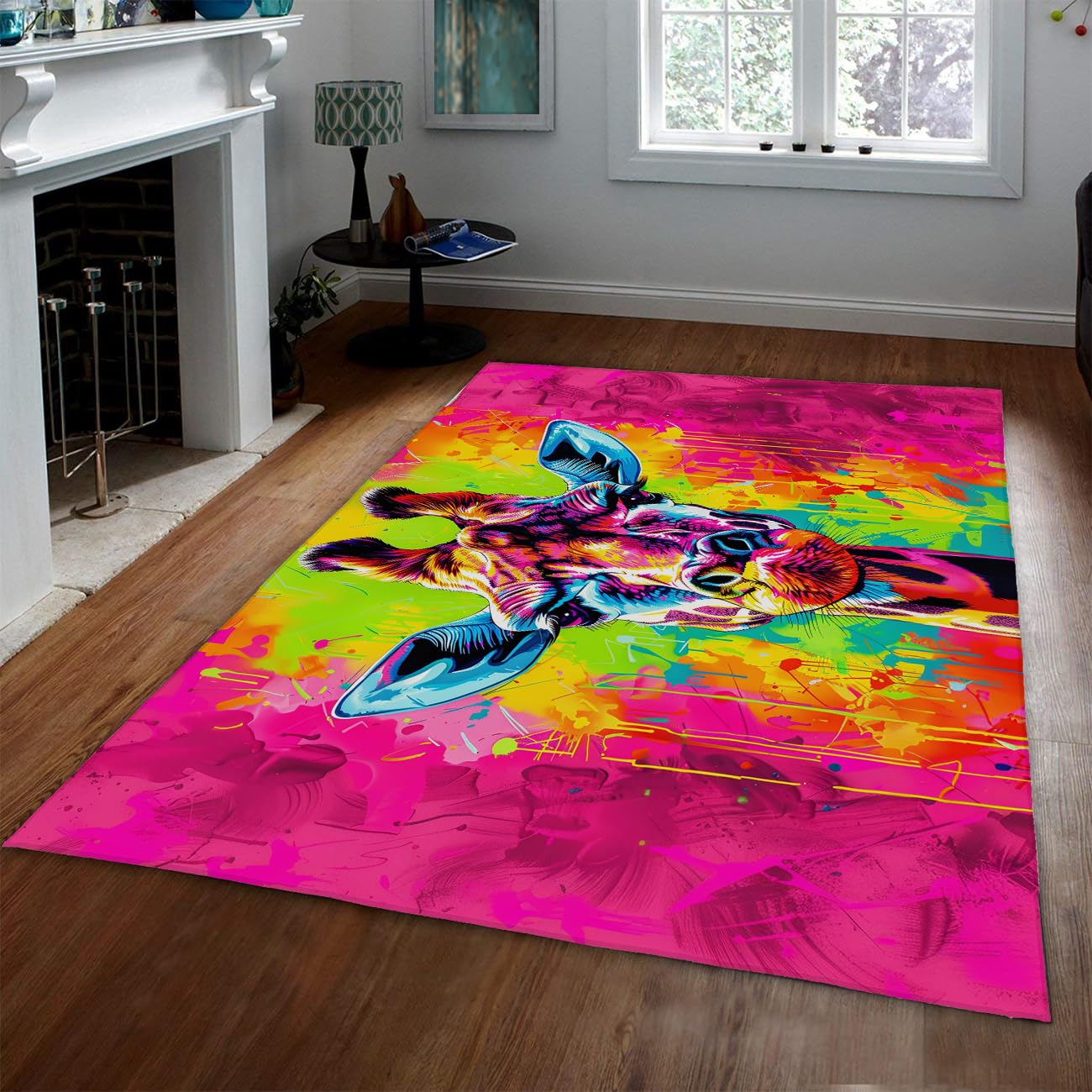 Tapis antidérapant lavable machine résistant aux taches 180x270 motif néon girafe