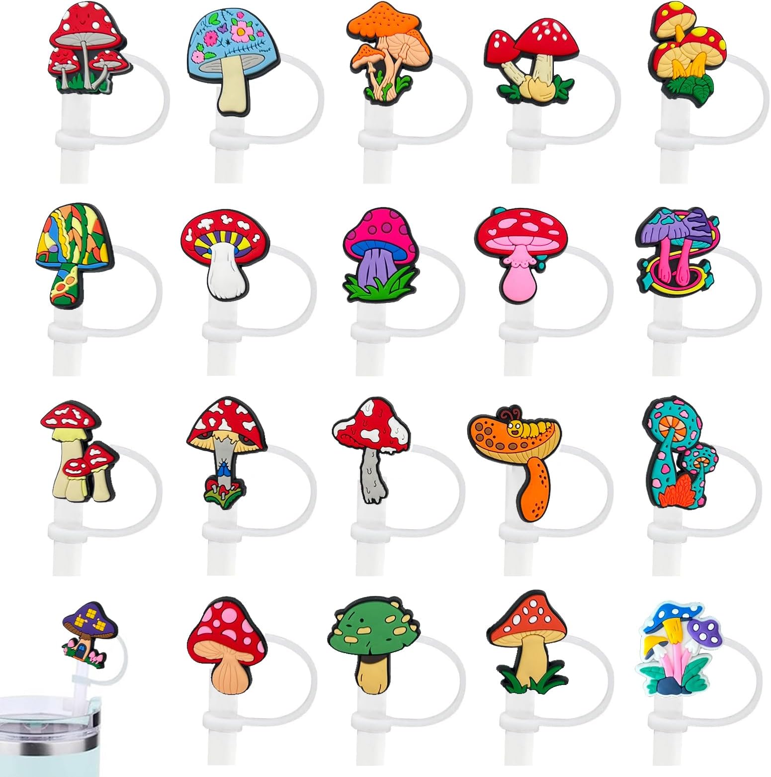 8Pcs Mushroom Straw Covers Cap for Tumblers Stanley Cup, 10mm Cartoon Straw Topper