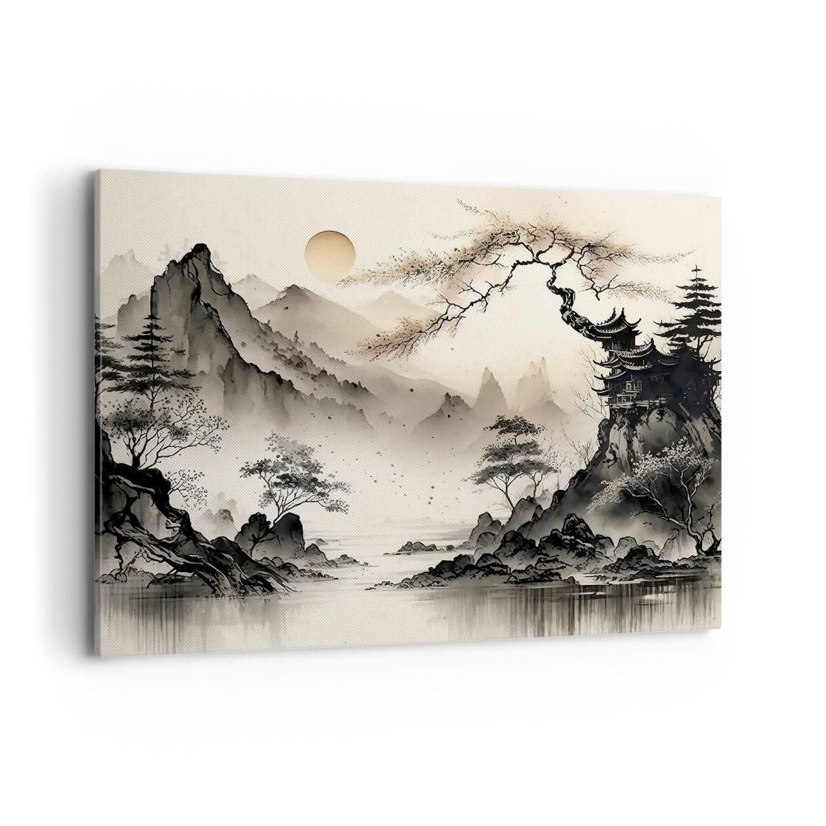 ARTTOR Leinwandbild 100x70cm Wandbild Landschaften Vintage - 5777 | Asien Japan Sicht Groß Wanddekoration Wohnzimmer Schlafzimmer Küche Wanddeko Wand Kunstdruck Wandkunst Wall Decor ARTTOR