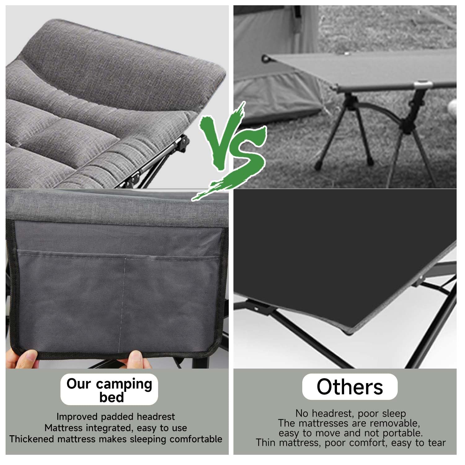LAUFUY Camp Bed With Mattress, Guest Bed, Foldable Camping Bed
