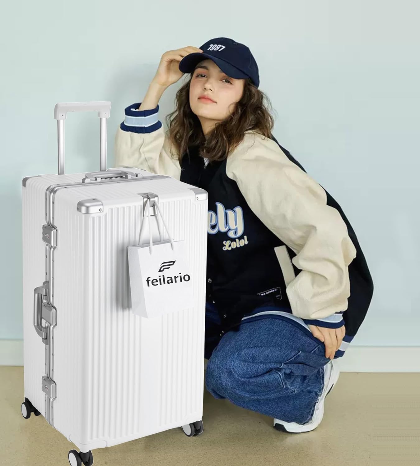 feilario 30in Super Large Captain Aluminum Frame Hardside Spinner Wheels Luggage, Removable Wheels Zipperless Checked Suitcase with Cup Holder/Phone Holder - Image 8